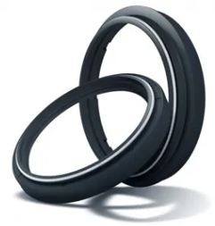 Two black circular rings with a white inner edge, overlapping and casting a soft shadow.