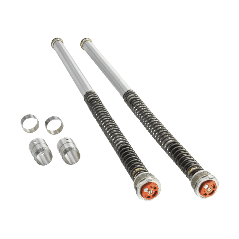 Two long threaded anchor bolts with nuts and washers on a brown background.