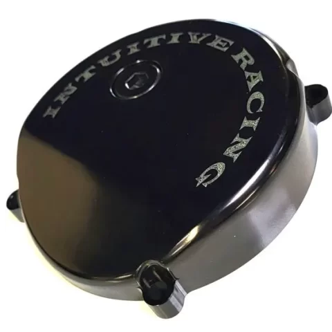 Round black, oval-shaped racing fuel cap with four mounting lugs and 'Authentive Racing' lettering around the edge.