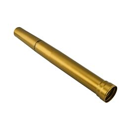 Gold-colored metal tube with threaded ends, laid diagonally.
