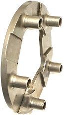 Metal circular flange with four protruding tubular bosses around the rim.