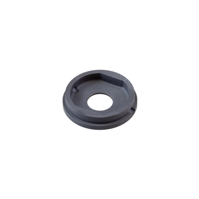 Circular dark gray plastic ring with a central hole and small notch features, resembling a spacer or mount insert.